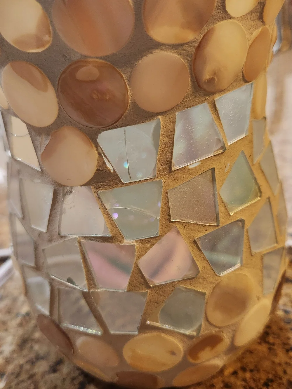 Handcrafted Mosaic Glass Table Lamp - Amber & White